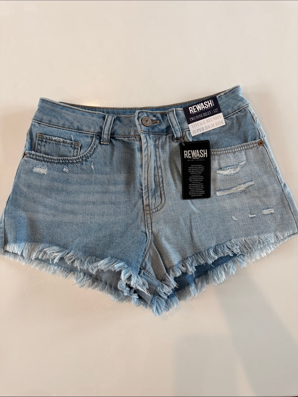 Rewash Light Blue Frayed Hem Distressed Denim Shorts